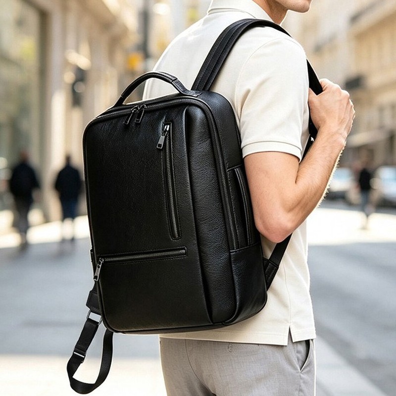 Black Genuine Leather Laptop B - огляд і ціна Leather Work Rucksack Mens